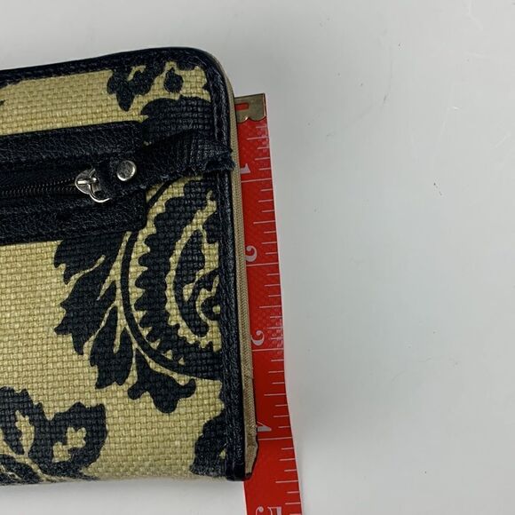 Spartina Daufuskie Island Black Leather & Tan Linen Clutch Wallet - Picture 8 of 8